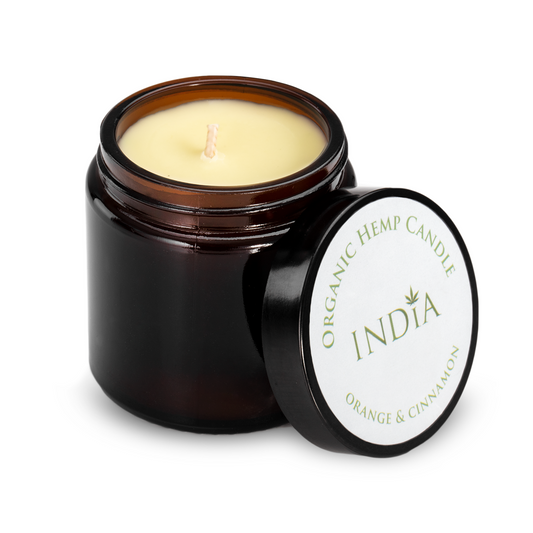 Hanfkerze mit Orangen- und Cynamonaroma (auch für Körpermassage)