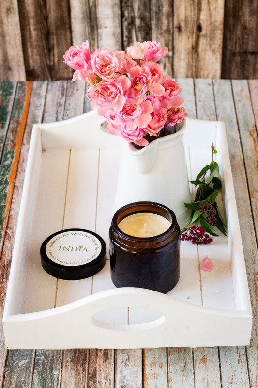 Hanfkerze mit Orangen- und Cynamonaroma (auch für Körpermassage)